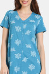 Zivame Floral Fancy Knit Cotton Mid Length Nightdress - Barrier Reef — thumbnail 5